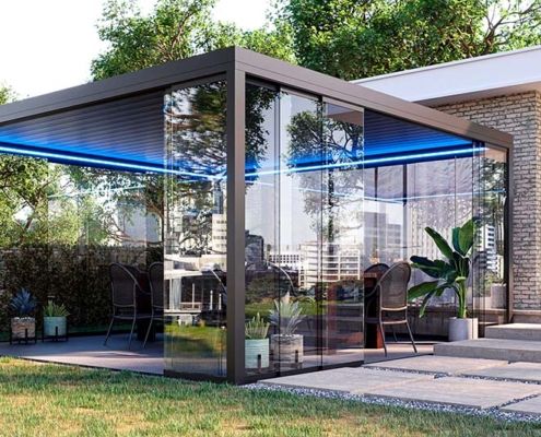 pérgolas bioclimáticas y cortinas de cristal