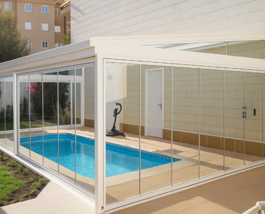 cerramientos para piscinas con cortinas de cristal