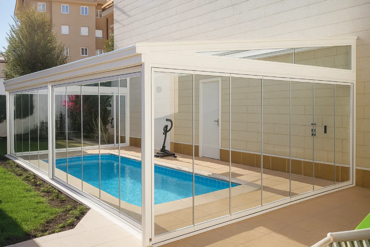 cerramientos para piscinas con cortinas de cristal