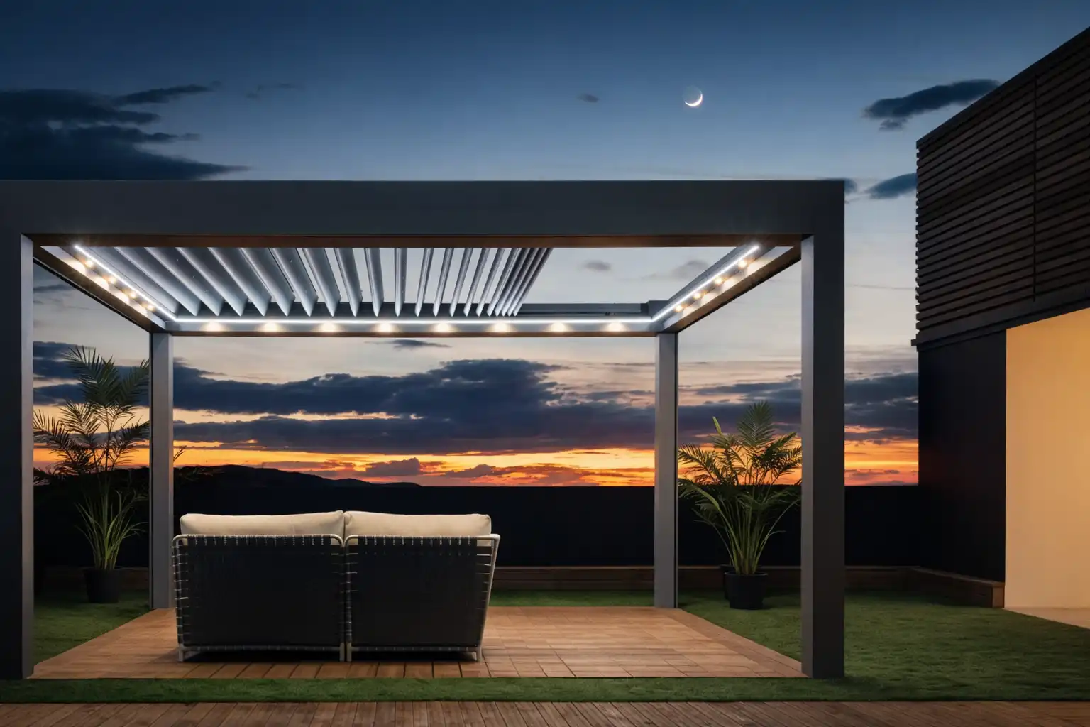 Pérgola bioclimática retráctil autoportante