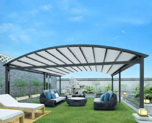 Pérgola lona tensada curva