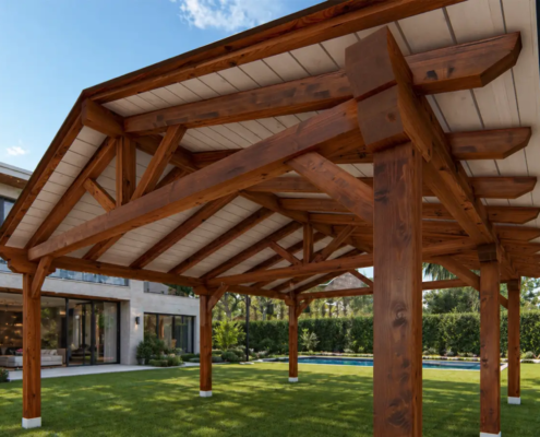 Pérgola de madera a dos aguas