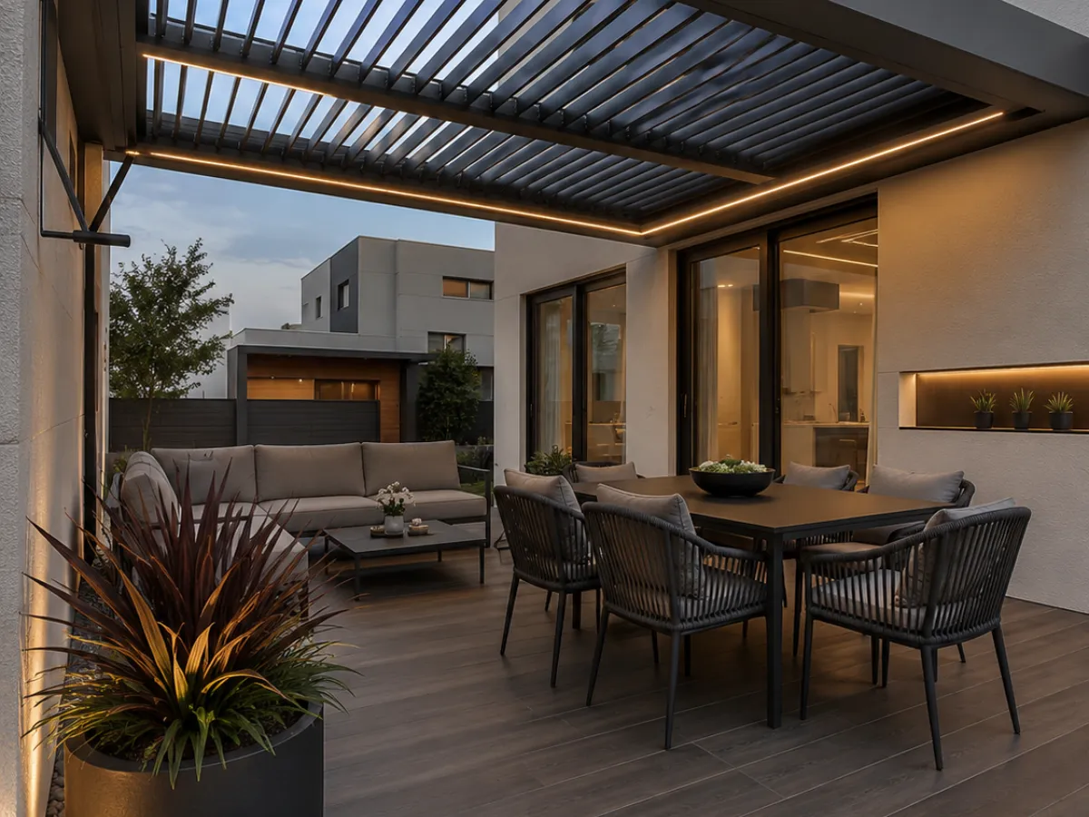 Pérgola bioclimática entre dos paredes