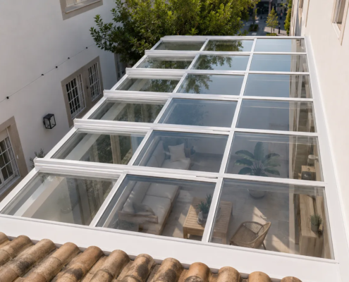 Techos Móviles de cristal Paneles de vidrio laminado de un techo móvil de cristal vistos desde arriba