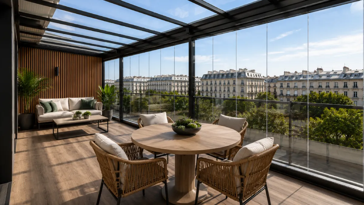 cortinas de cristal para áticos Cortinas de cristal instaladas en la terraza de un ático con vistas panorámicas