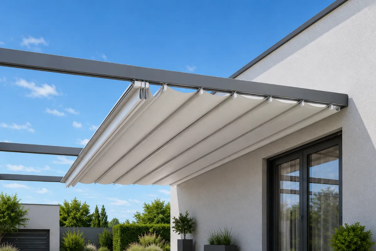 detalle apertura pérgola de lona tensada