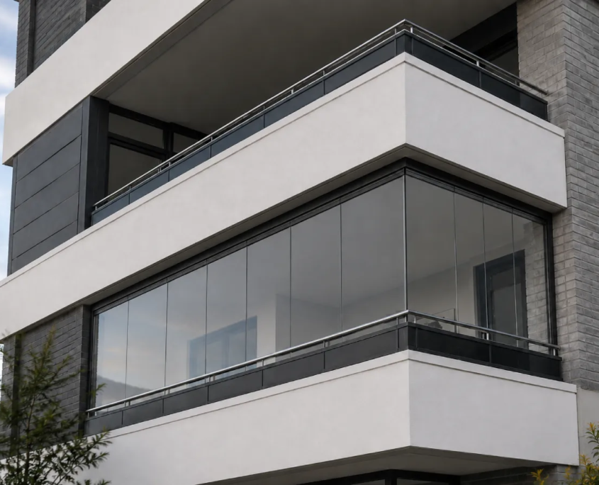 Cerramiento de balcón con cortinas de cristal